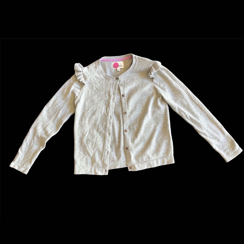 Boden Girls gray, 100% cotton ruffle cardigan sweater, like new